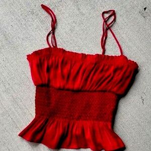 FREE PEOPLE RED RUCHED SLEEVELESS CAMI TOP!❤️PERFECT FOR THE HOLIDAYS LAYERING!